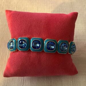 Navy Blue Crystal Gold Tone Stretch Bracelet